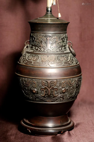 Chinese Bronze Vase with Silver Wire Inlay - Albert