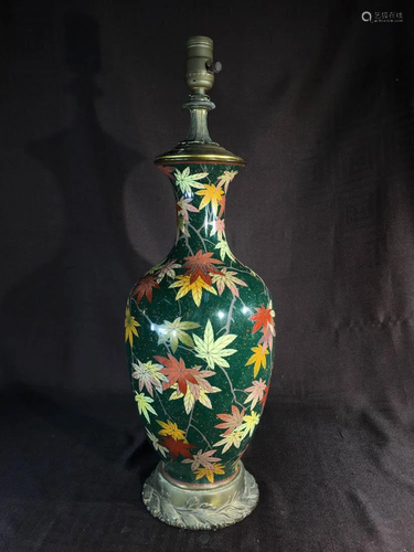 Japanese Cloisonne Vase Lamp - Maple Leaf