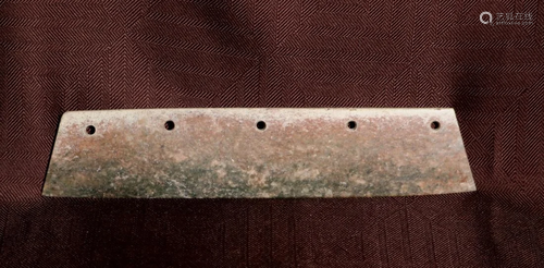 Chinese Archaic Jade Ax with Drilled Holes