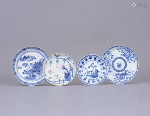 十八世紀 青花山水花卉紋碟 一組四件