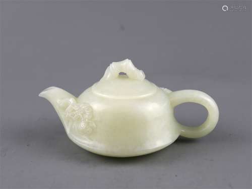 An Ancient Chinese Jade Teapot Carved with Bamboo