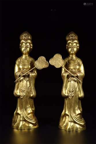 A Pair of Ancient Chinese Gilt Bronze Decorations