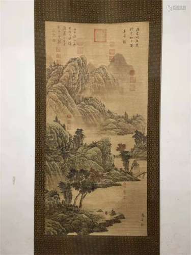 A Chinese Scroll Painting by Hui Chong of Landscape