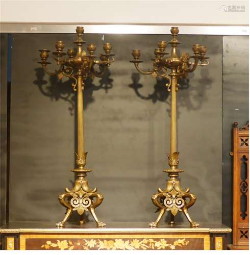 A Pair of French Gilt Bronze Candlesticks