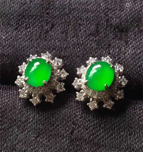 Bing Yang Natural Green Jadeite Earrings