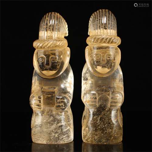 A Pair of Carved Figure Made of Crystal
