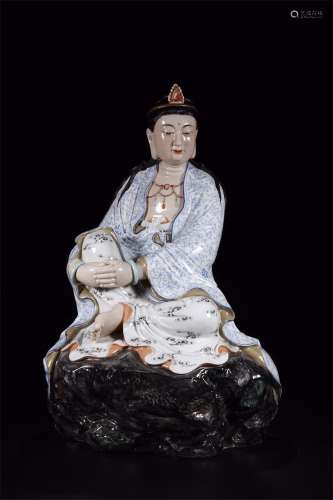 An Ancient Pastel Chinese Porcelain Buddha Statue
