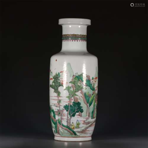 An Ancient Three-Color Glazed Chinese Porcelain Vase Painted with the Landscape
