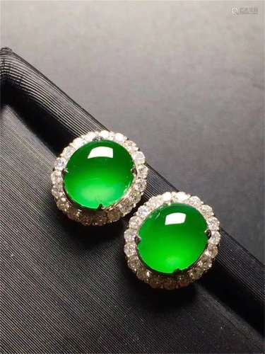 Bing Yang Natural Green Jadeite Earrings
