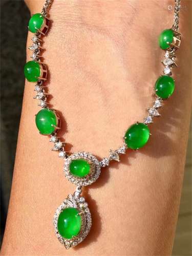 A Bing Yang Natural Green Jadeite Evening Necklace