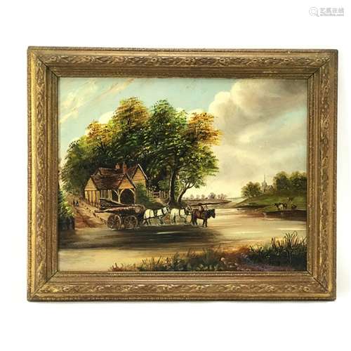 The Little Horse and the River,The 19th Century British Antique Oil Painting