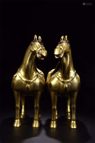A Pair of Gilt Bronze Horses(Decoration)