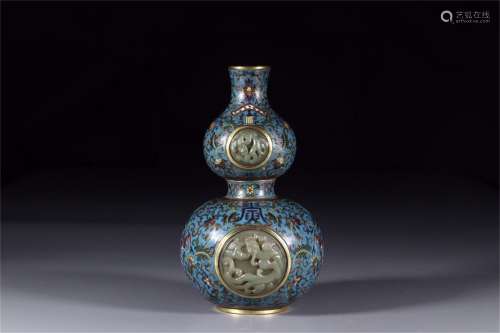 An Ancient Cloisonne Enamel Chinese Gilt Bronze Gourd Vase