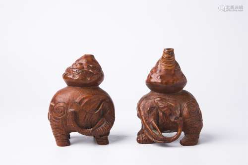 A Pair of Chinese Carved Bamboo Water Drop