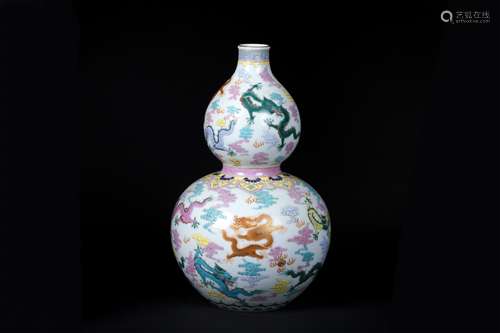 A Chinese Famille-Rose Porcelain Double Gourd Vase