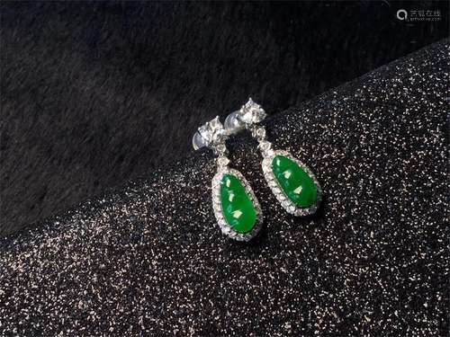 A Pair of Chinese Carved Jadeite Earrings