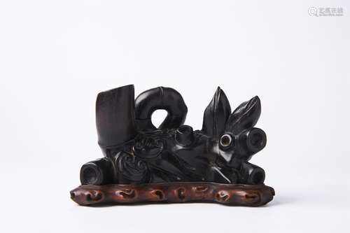 A Chinese Carved Zitan Brush Rest