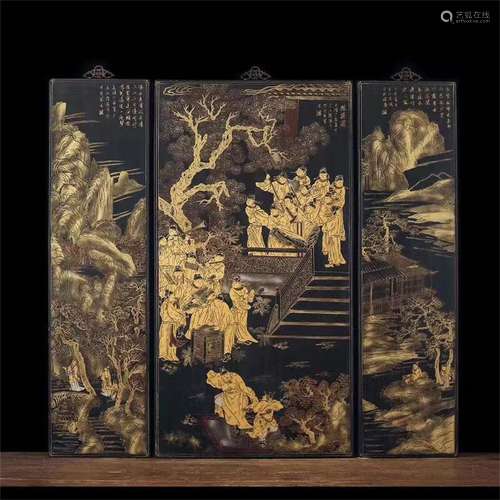 A Chinese Wood-Base Lacquer Hanging Screen