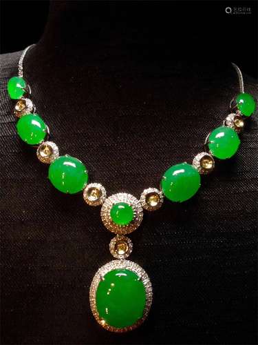 A Chinese Carved Jadeite Necklace