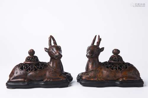 A Pair of Chinese Carved Boxwood Incense Burner