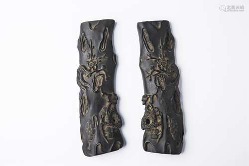 A Pair of Chinese Carved Zitan Paper Weight