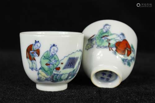 A Pair of Chinese Dou-Cai Glazed Porcelain Cups