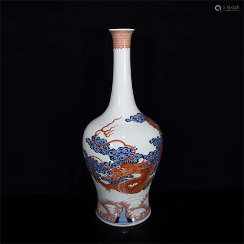 A Chinese Iron-Red Blue and White Porcelain Vase