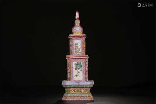 A Chinese Famille-Rose Porcelain Tower