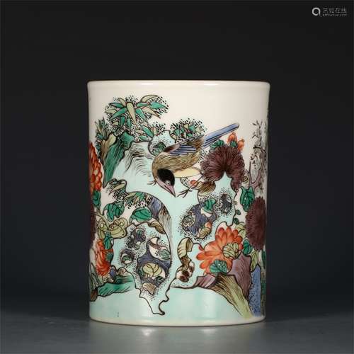 A Chinese Famille-Rose Porcelain Brush Pot