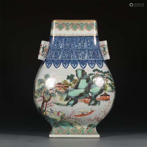 A Chinese Blue and White Famille-Rose Porcelain Vase