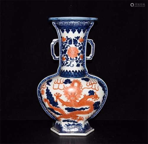 A Chinese Iron-Red Blue and White Porcelain Vase