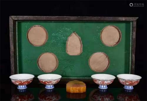 A Pair of Chinese Iron-Red Glazed Porcelain Bowls