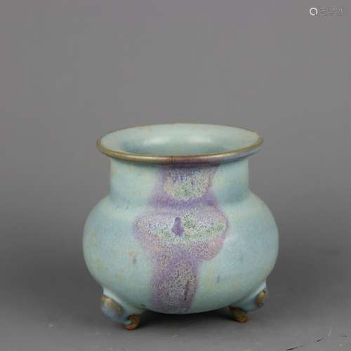 A Chinese Jun-Type Glazed Porcelain Incense Burner