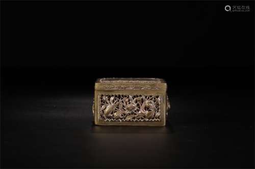 A Chinese Gilt Silcer Incense Case