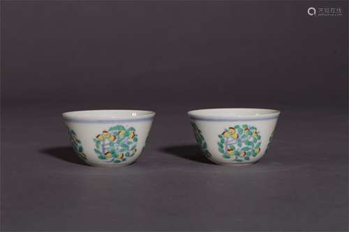 A Pair of Chinese Dou-Cai Glazed Porcelain Cups