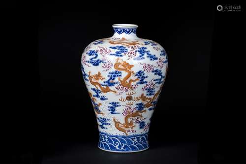 A Chinese Iron-Red Blue and White Porcelain Vase