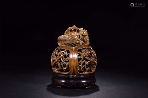 A Chinese Carved Boxwood Incense Burner