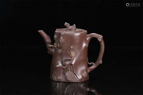 A Chinese Carved Yixing Clay Tea Pot