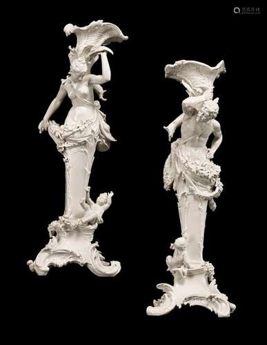 Pair of candlesticks. KPM, Berlin, late 19th century. H. 62 cm. 