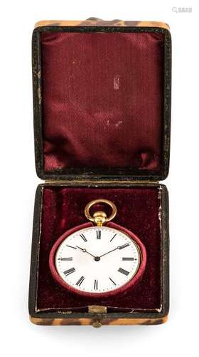 Very early gold pocket watch with quarter repetition and crown winding. Patek i Ska Genewie N° 2320, 1847. D. 4.5 cm. Smooth gold case with à-goutte clasps, gold cuvette and ribbed centre section. Fine enamel dial with Roman hours and blued hands in hole shape. Gilded bridgework with cylinder escapement, helically toothed winding wheels, percussion call on two chime springs by lateral slides, early crown winding according to Adrian Philippe. According to Patek Philippe, the clock was manufactured in 1847 and sold to H. Grocholska on 20 September 1848. This is one of the earliest Patek repeater watches in very good condition. Probably orig. case. Provenance: Important South German watch collection in private ownership for many years. Acquired in June 1987 in the auction house Klöter/Dätzingen, auction 55.