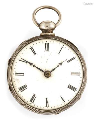 Silver pocket watch. Around 1800. D. 4.5 cm. Silver casing. White enamel dial with roman numerals. Glass loose. Rest. Erg. provenance: important southern German watch collection in longstanding private ownership. Acquired at Nagel Auktionen/Stuttgart, auction 227 in December 1969.