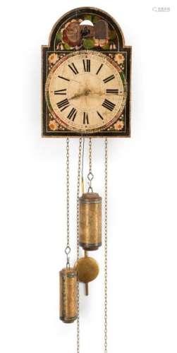 Cuckoo clock. Black Forest, 19th century. H. 25 cm. Wooden plate movement with brass wheels. 1 day running time and hour strike on chime. Painted curved dial with Roman numerals. Brass hands. Rest. Erg. agesp.