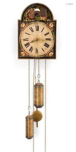 Cuckoo clock. Black Forest, 19th century. H. 25 cm. Wooden plate movement with brass wheels. 1 day running time and hour strike on chime. Painted curved dial with Roman numerals. Brass hands. Rest. Erg. agesp.