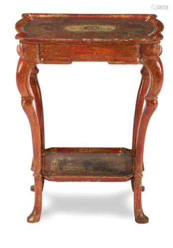 Tray table. Chinoise style, 19th century. 77x56x42 cm. Polychrome lacquer painting. Rest. Provenance: Private collection Baden-Württemberg.