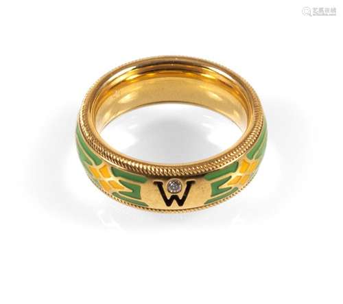 GOLD-ENAMEL-RING, WELLENDORF,. 750GG/C.12,6 GR., CASE.