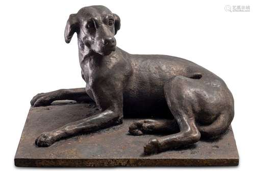 Lying dog. France, 19th century. L. 77/44 cm. Cast iron. geriatric sp.