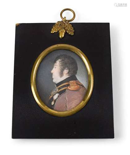 PORTRAIT EINES OFFIZIERS IN. UNIFORM, ANF.19.JH., GOUACHE. H. 6 CM.