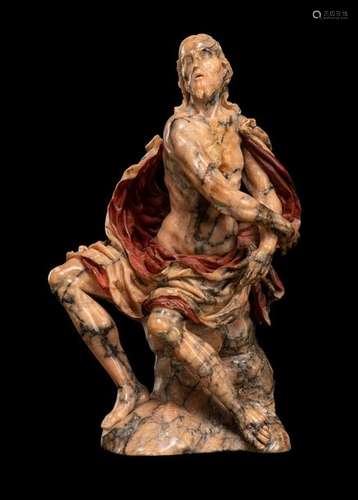 Scourged Christ. Sicily, 17th century. H. 51 cm. Sicilian pink alabaster with grey 