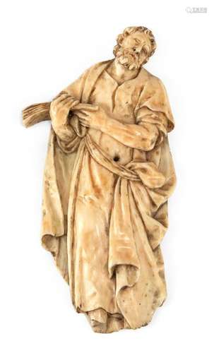 Apostle. Second half of the 17th century. H. 9 cm. Small ivory relief. Min. besch.