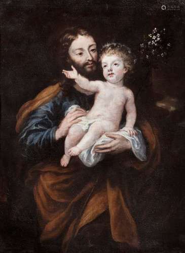 Ricci, Fray Juan Andrés. Madrid 1606 - Montecassino 1681. 107 x 76 cm. St. Jospeh with the Christ boy. Oil/liquid, signed lower right. According to the consignor, the painting had been in family possession without interruption since 1949. Rest.